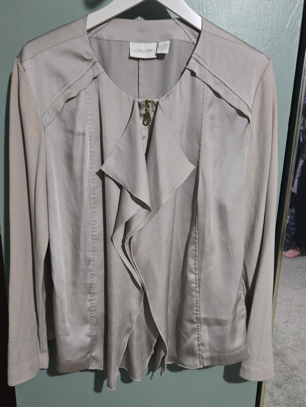 Chico's Light Taupe Ruffle-Front Blazer